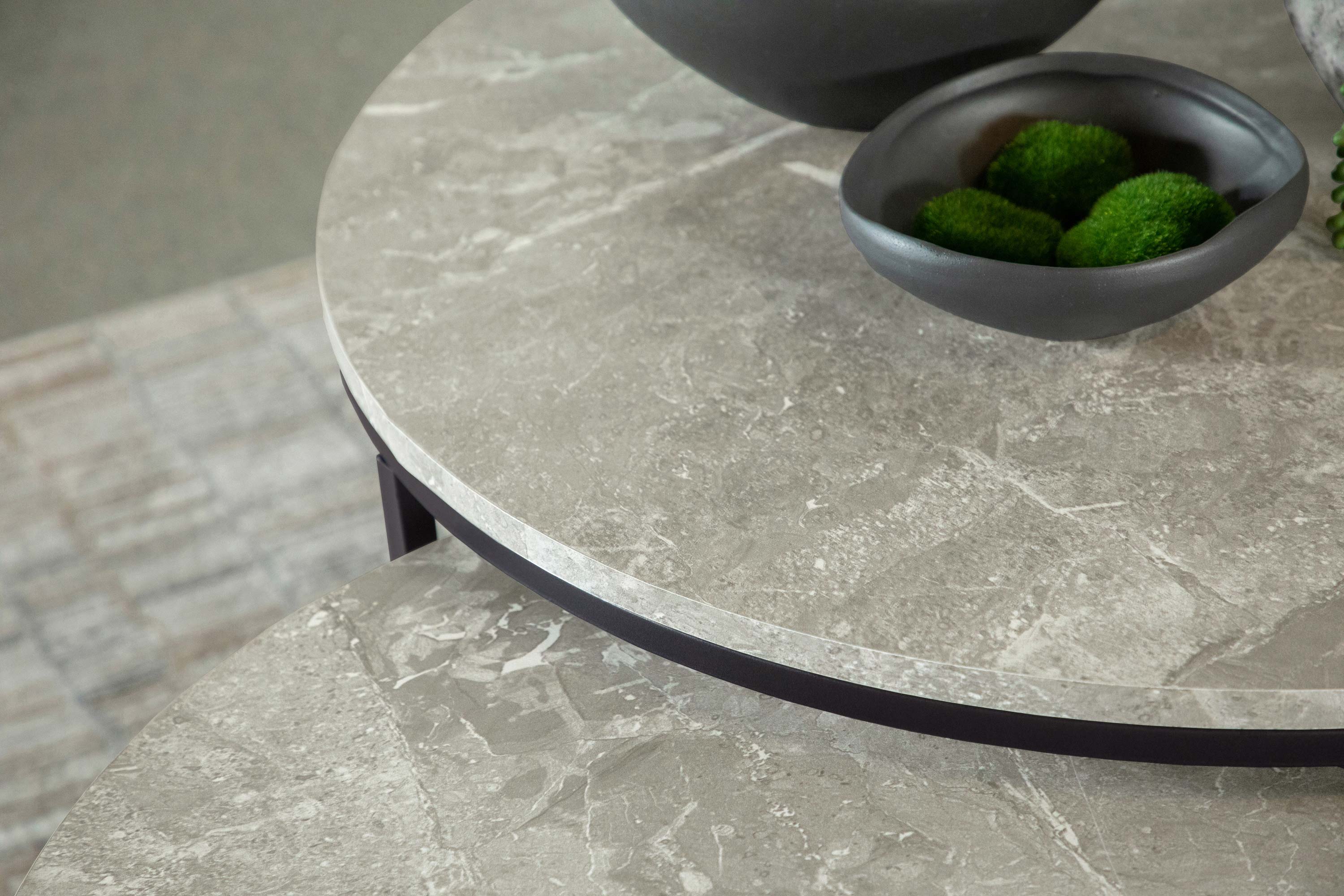 Lainey Round Faux Marble Nesting Coffee Table Grey