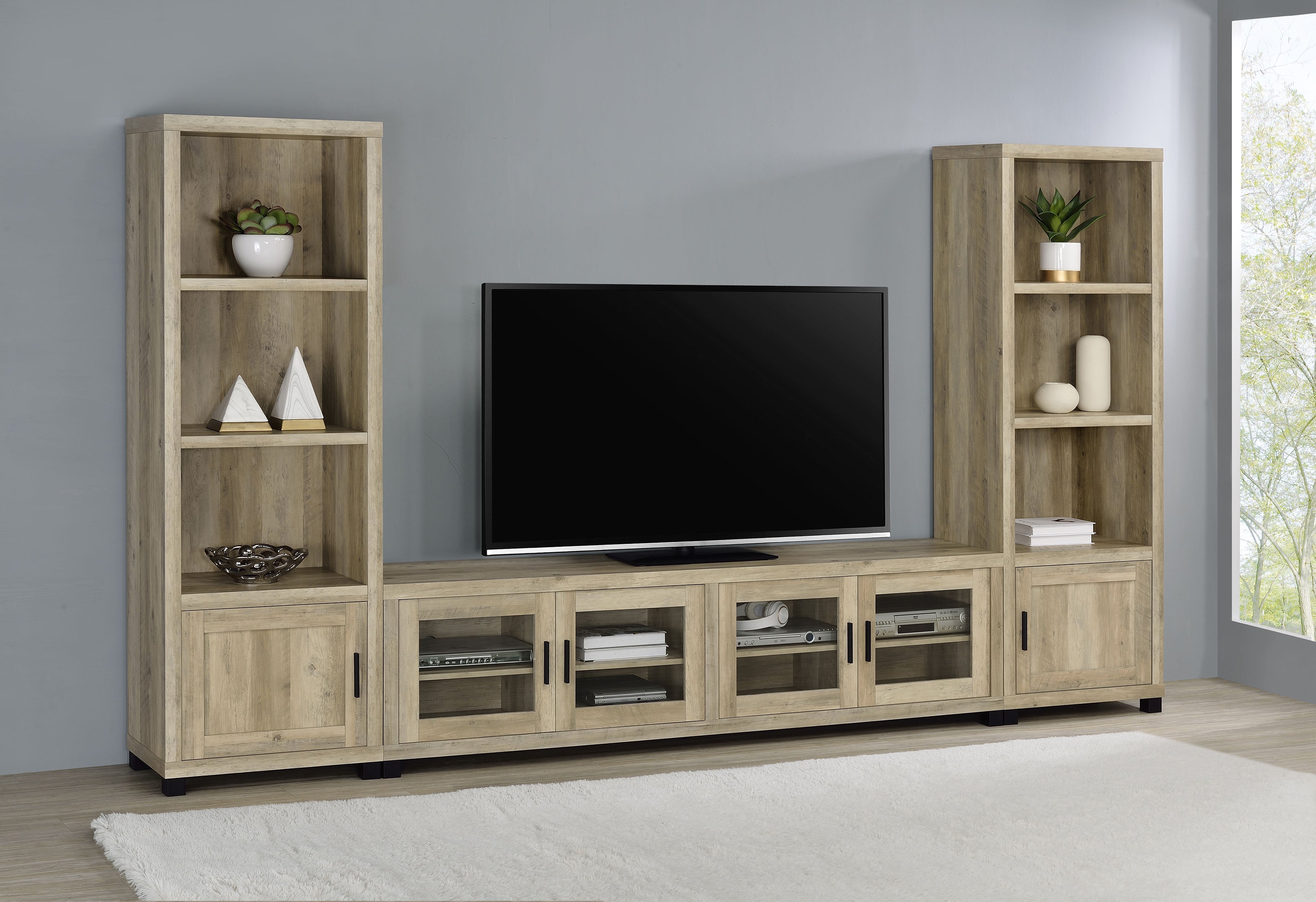 Sachin 79-inch TV Entertainment Center Antique Pine