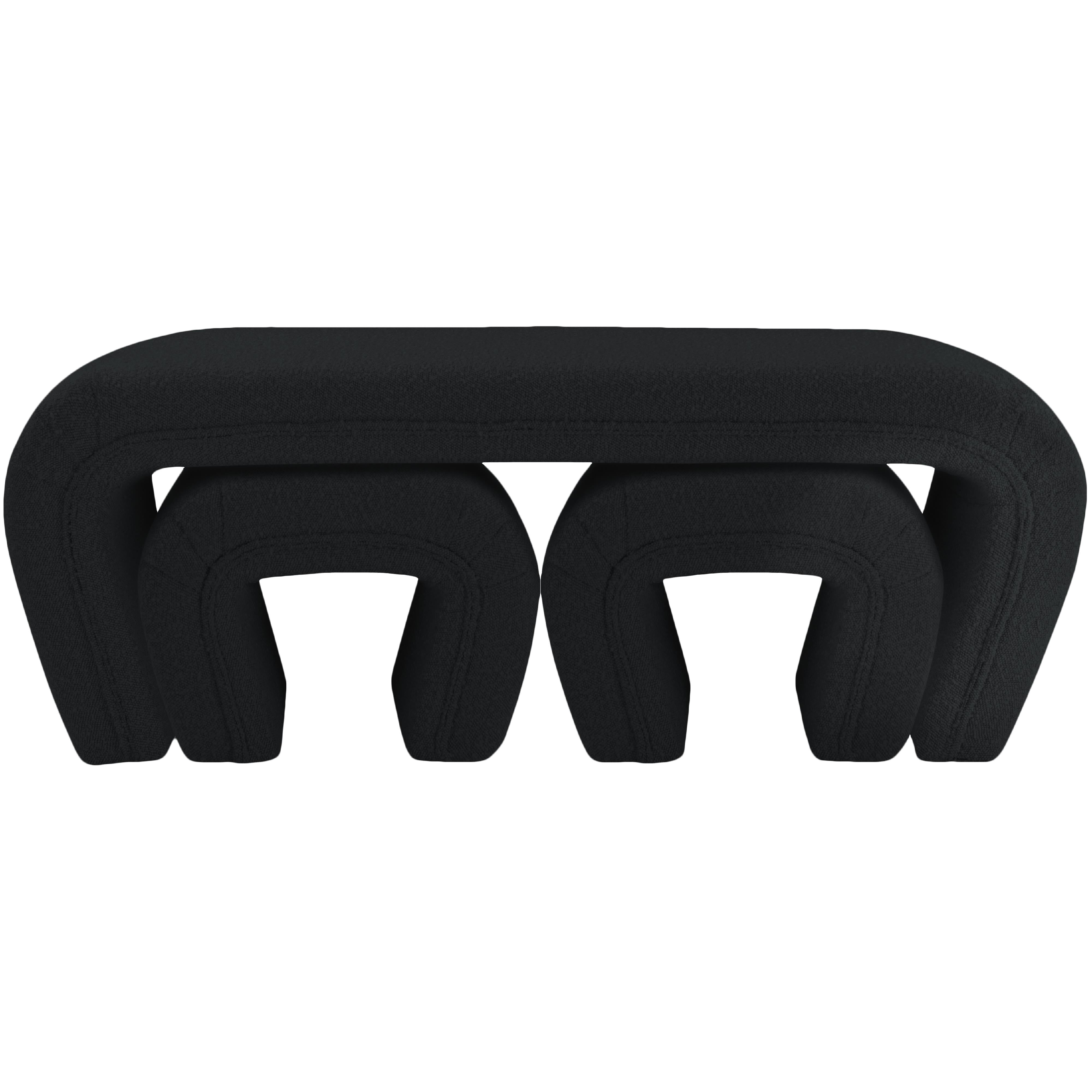 Meridian Odelia Black Boucle Fabric Bench
