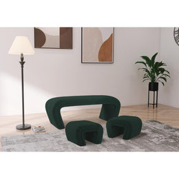 Meridian Odelia Green Boucle Fabric Bench