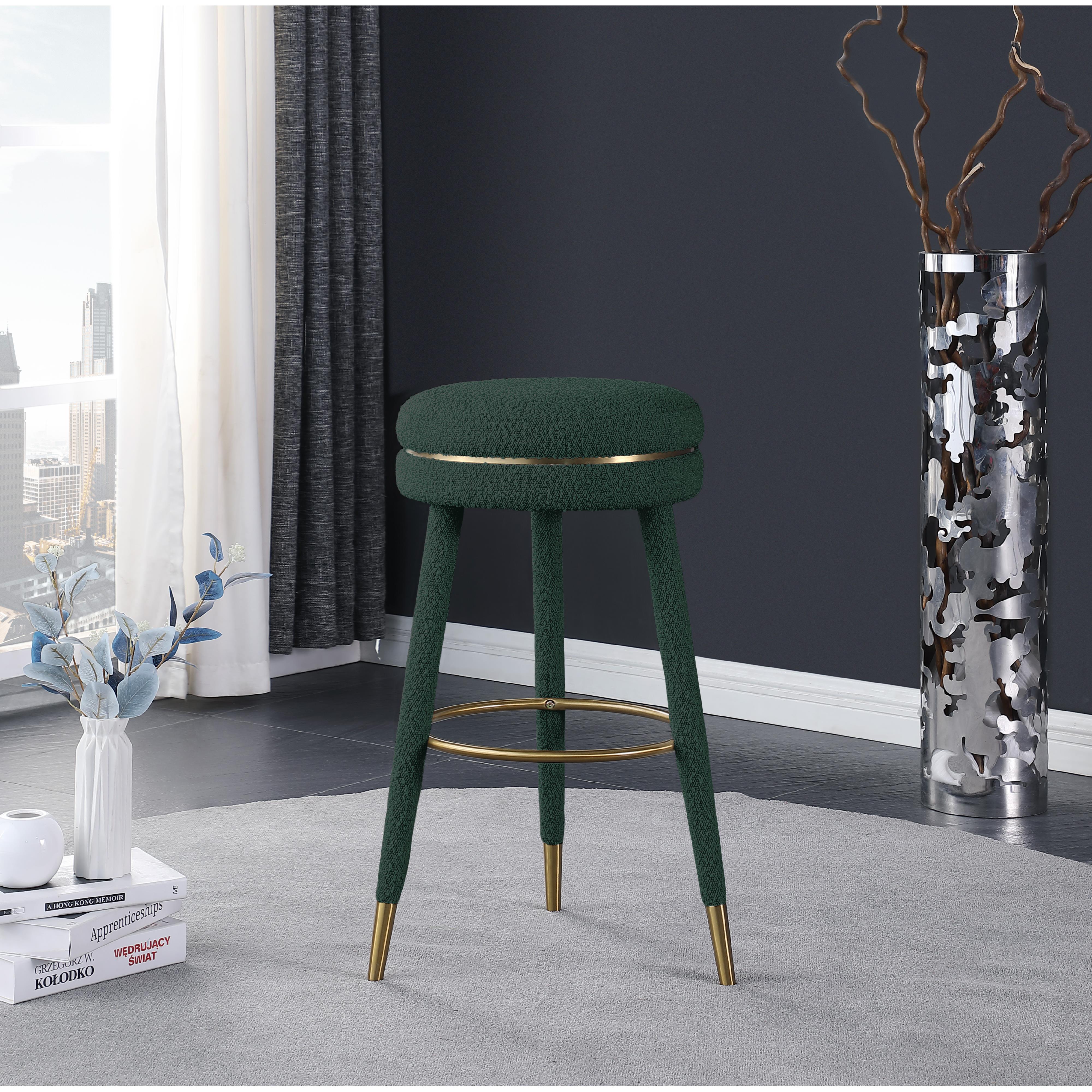 Meridian Coral Green Boucle Fabric Bar Stool
