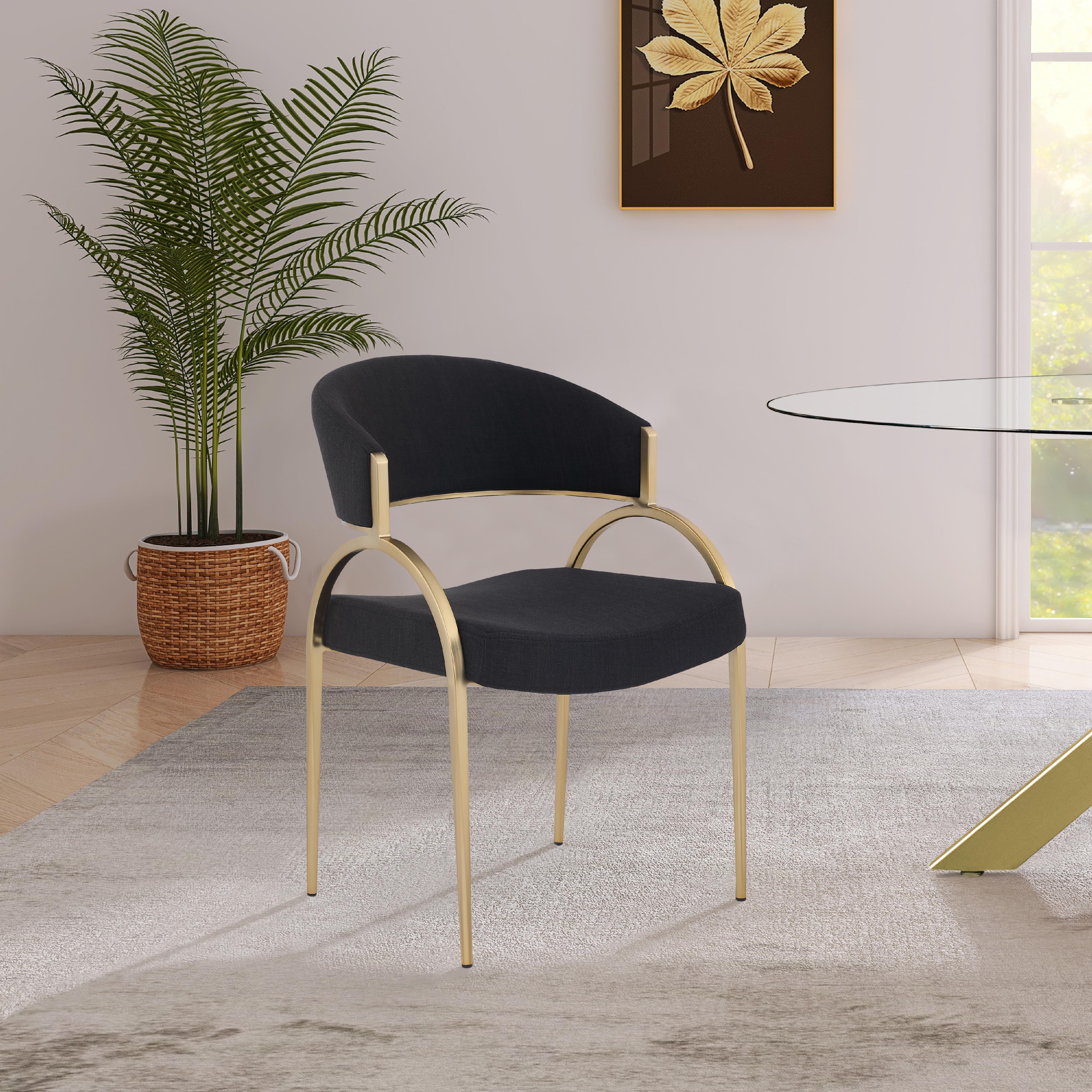Meridian Privet Black Linen Textured Fabric Dining Chair