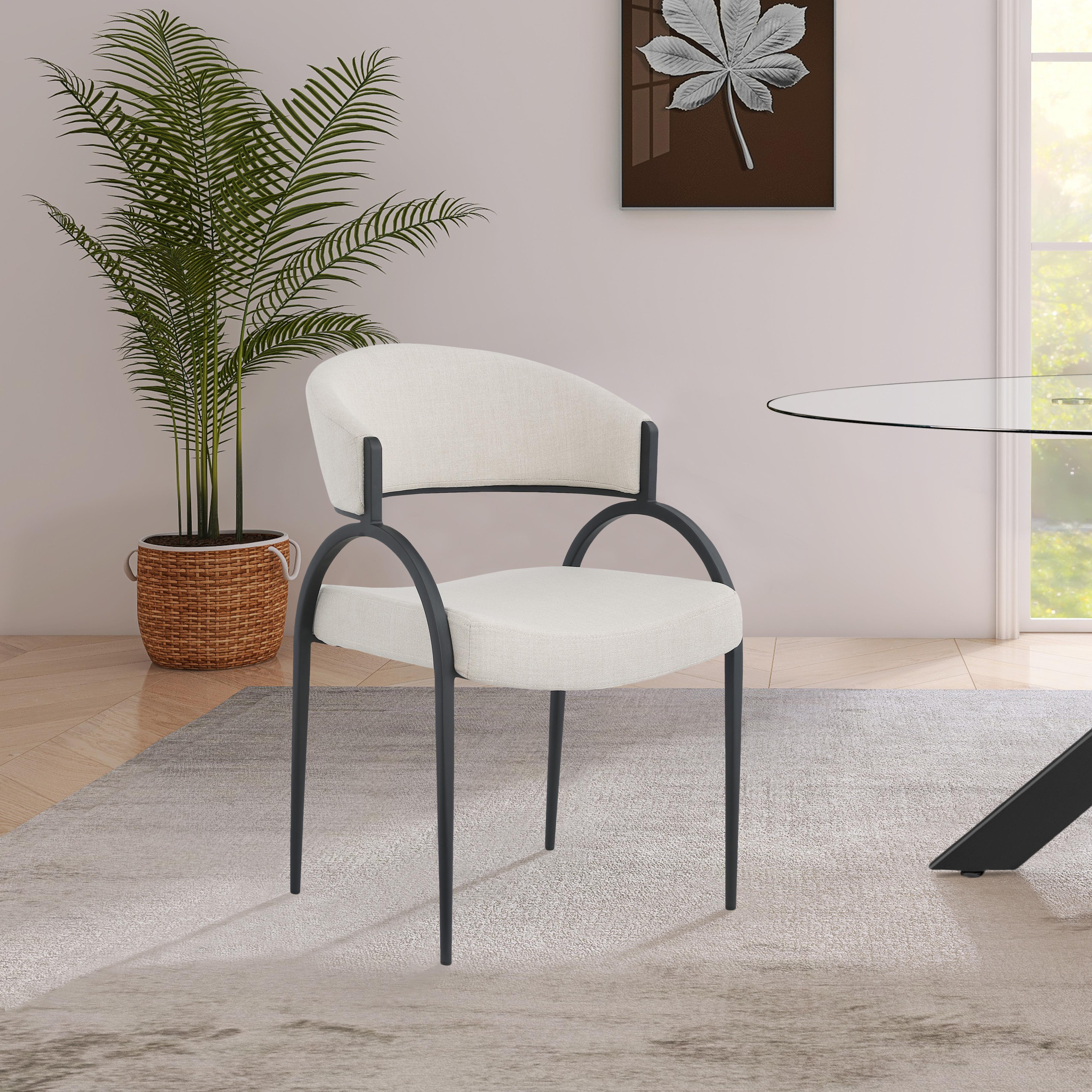 Meridian Privet Beige Linen Textured Fabric Dining Chair