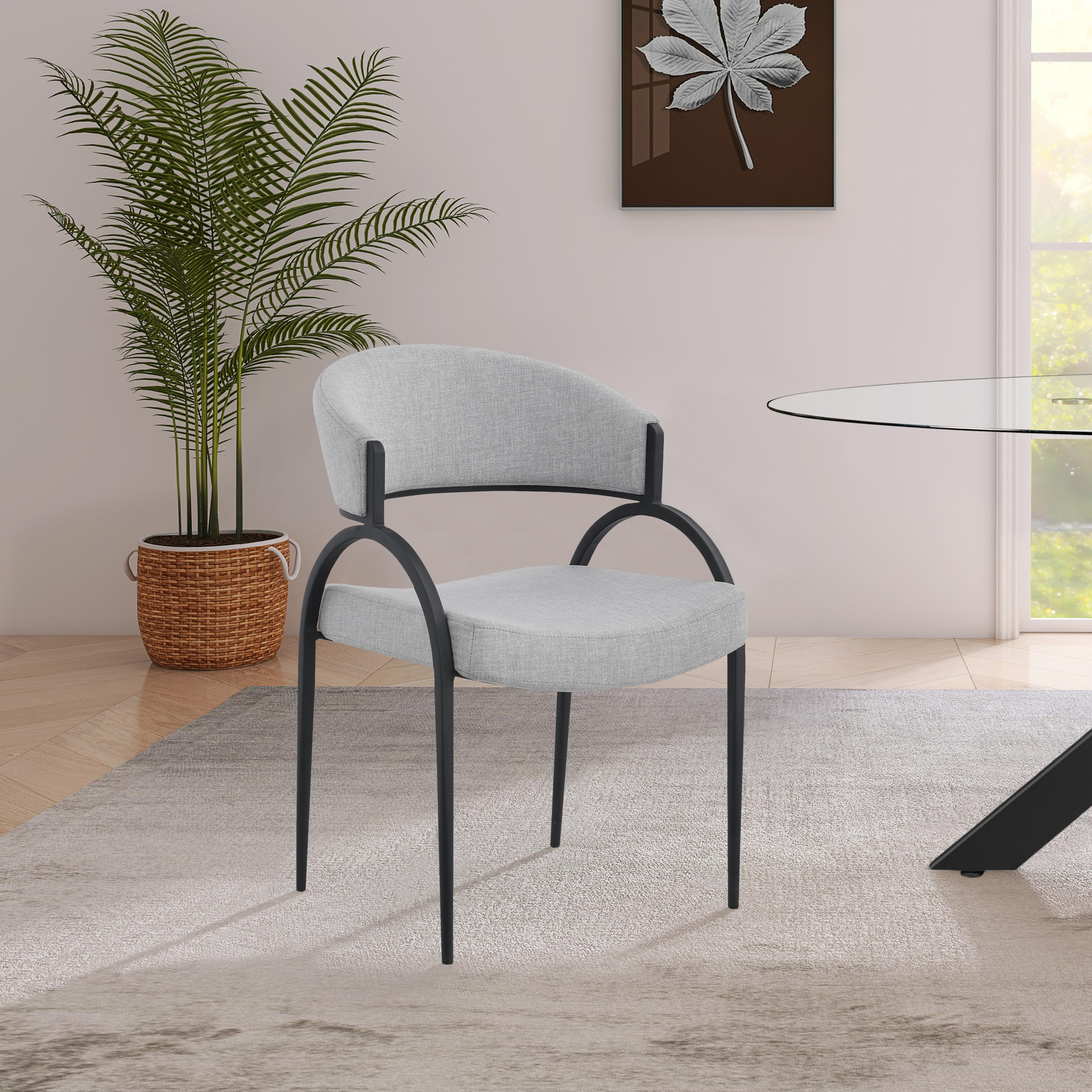 Meridian Privet Grey Linen Textured Fabric Dining Chair