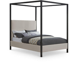 Meridian James Beige Linen Textured Fabric King Bed