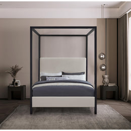 Meridian James Beige Linen Textured Fabric King Bed