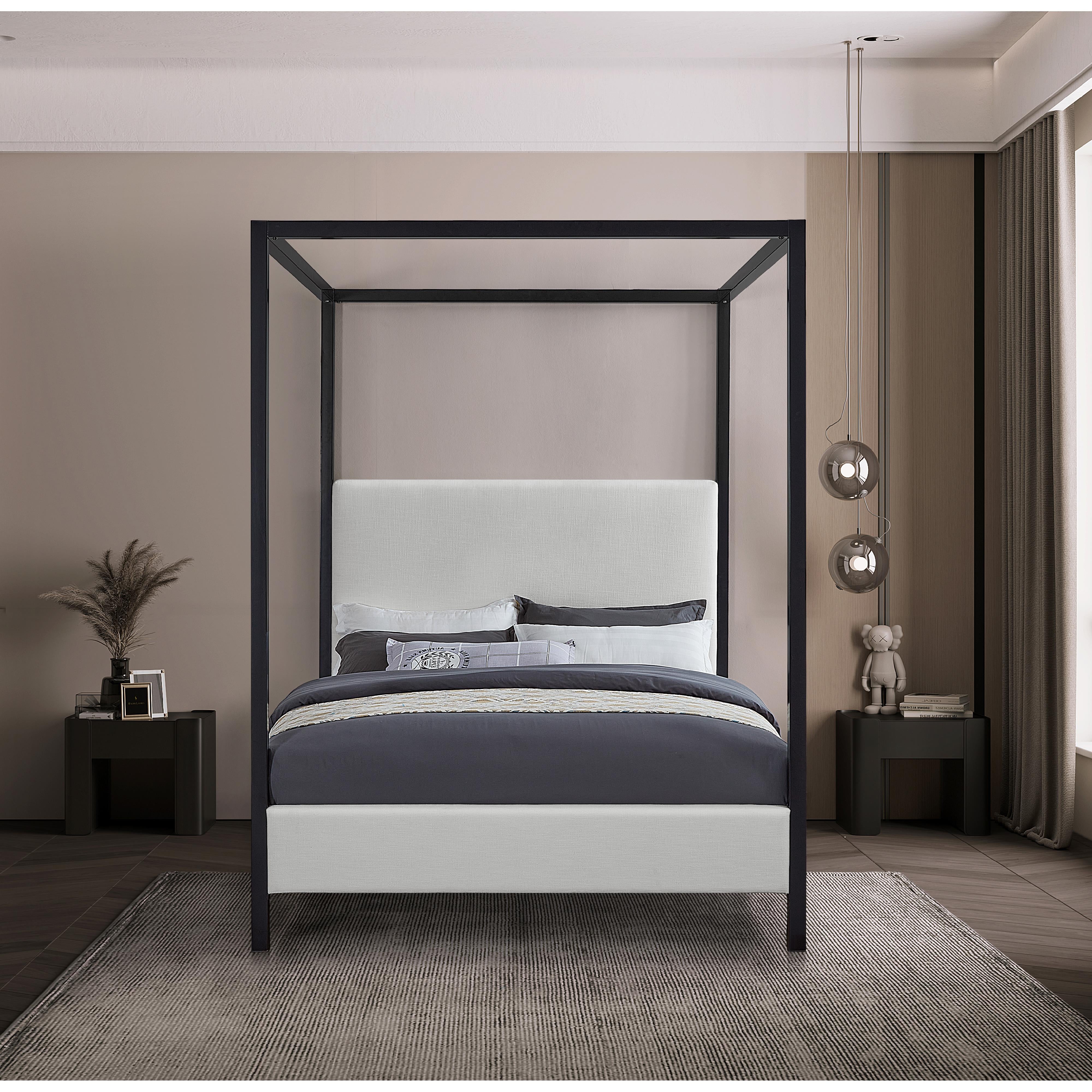 Meridian James Cream Linen Textured Fabric King Bed