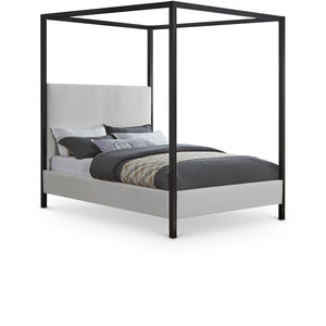 Meridian James Cream Linen Textured Fabric Queen Bed