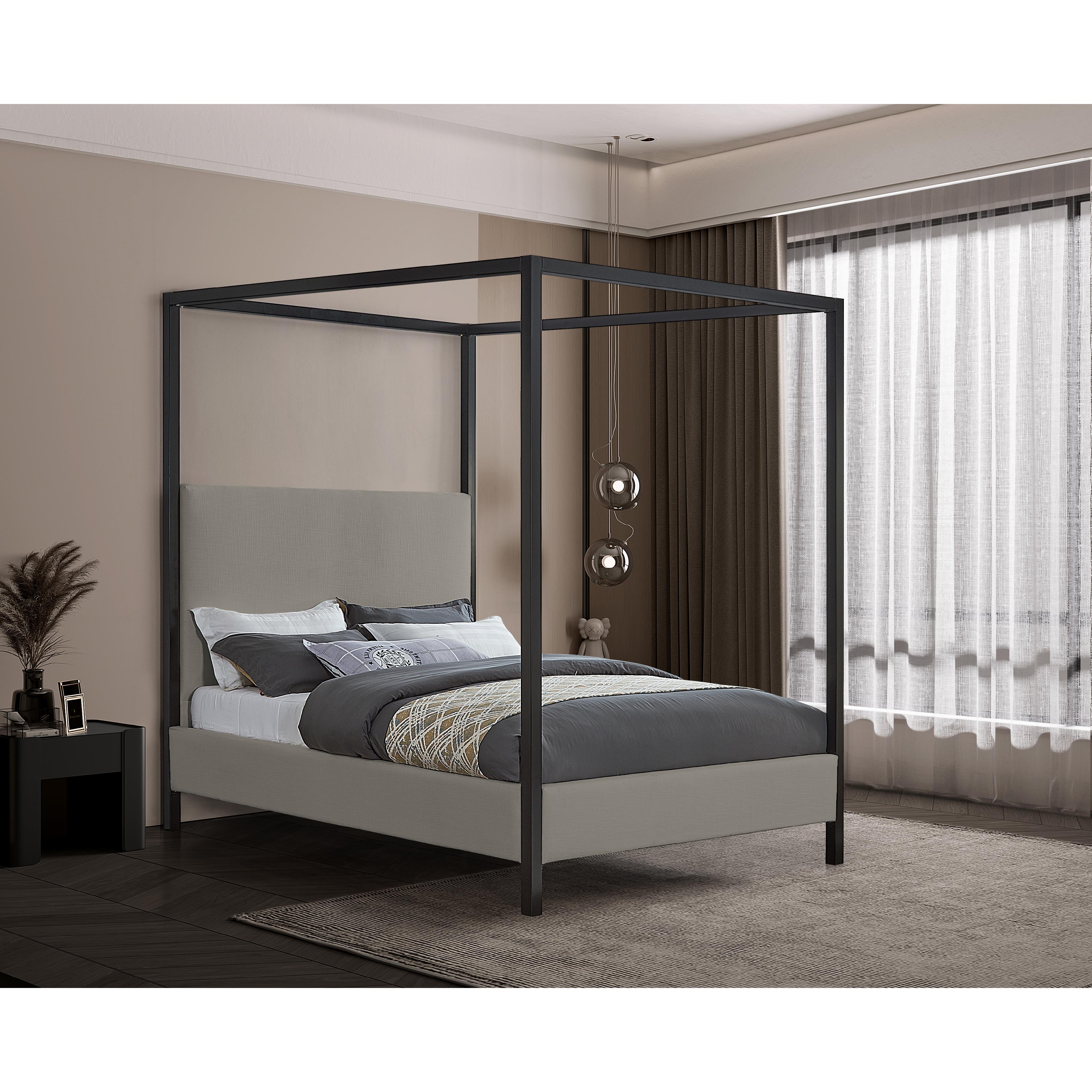 Meridian James Grey Linen Textured Fabric Full Bed