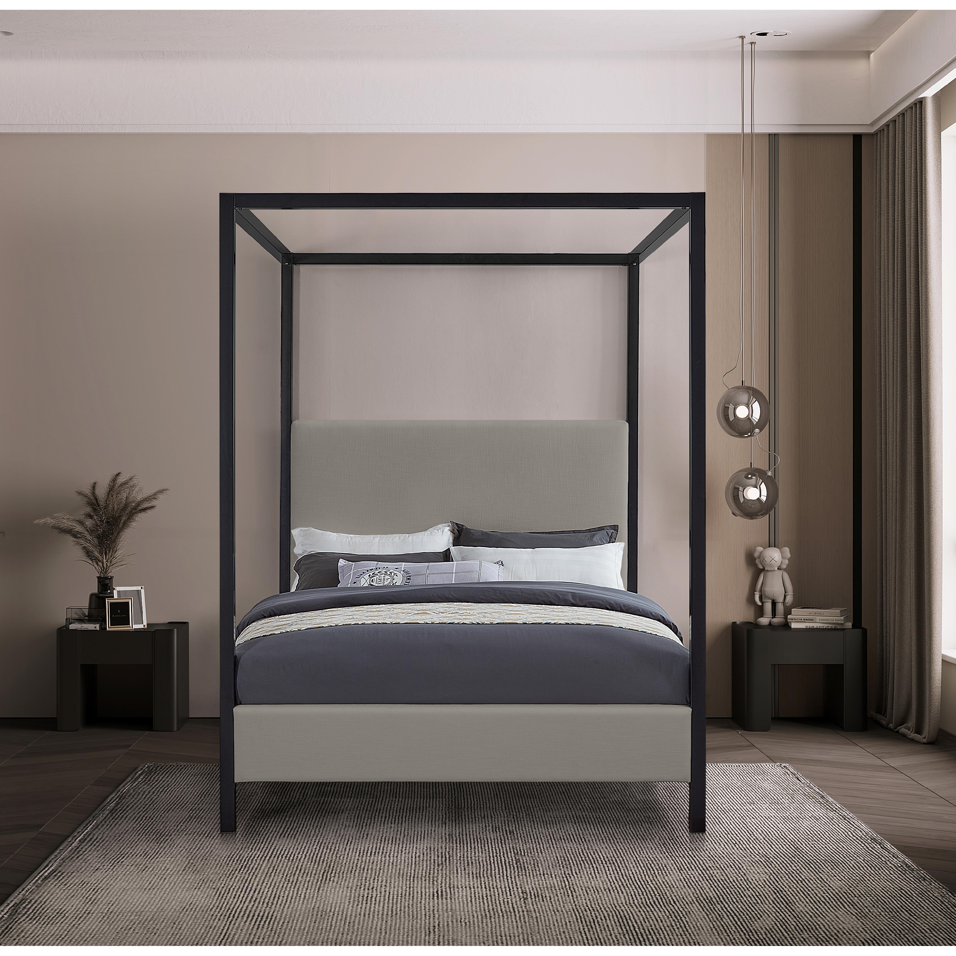 Meridian James Grey Linen Textured Fabric Full Bed