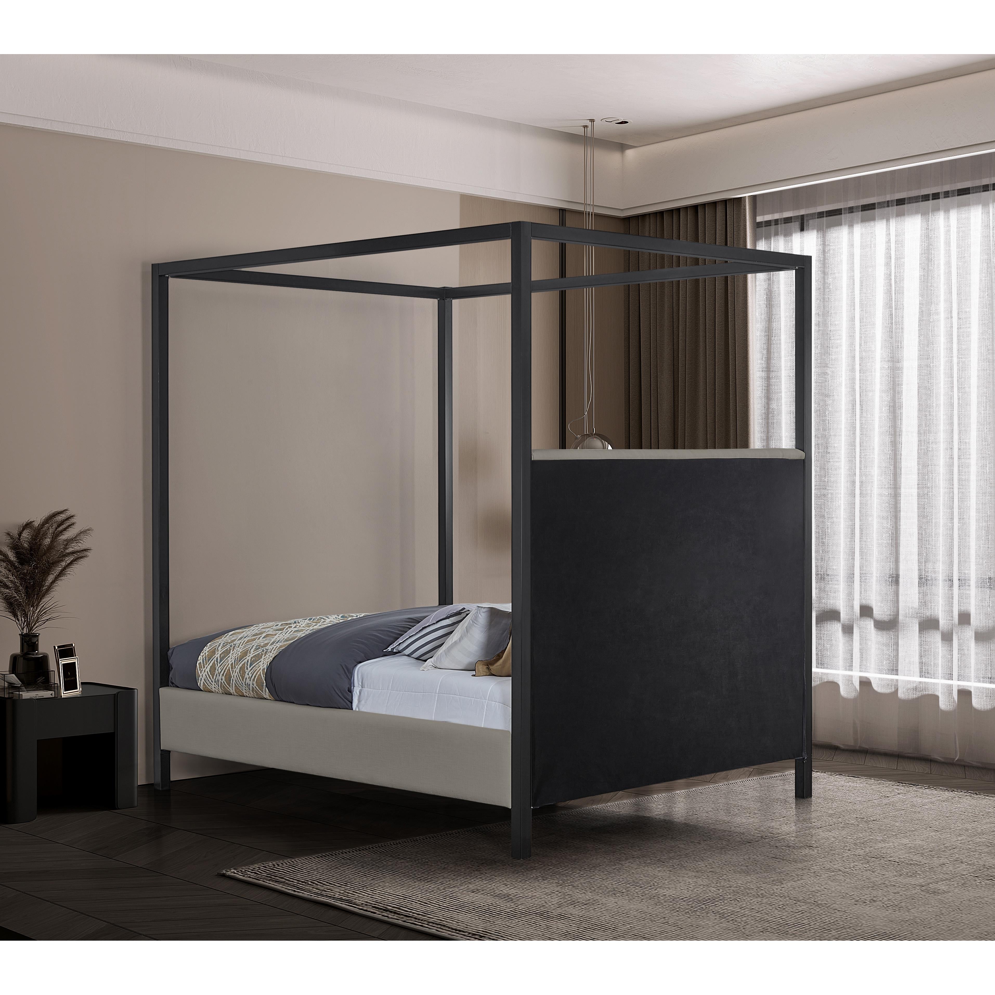 Meridian James Grey Linen Textured Fabric Full Bed