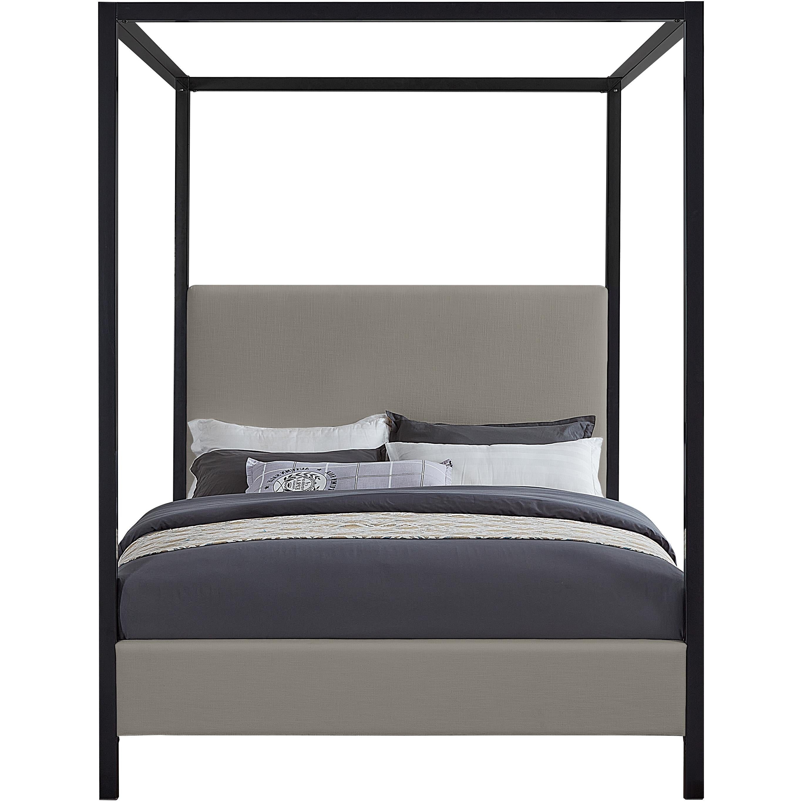 Meridian James Grey Linen Textured Fabric Queen Bed