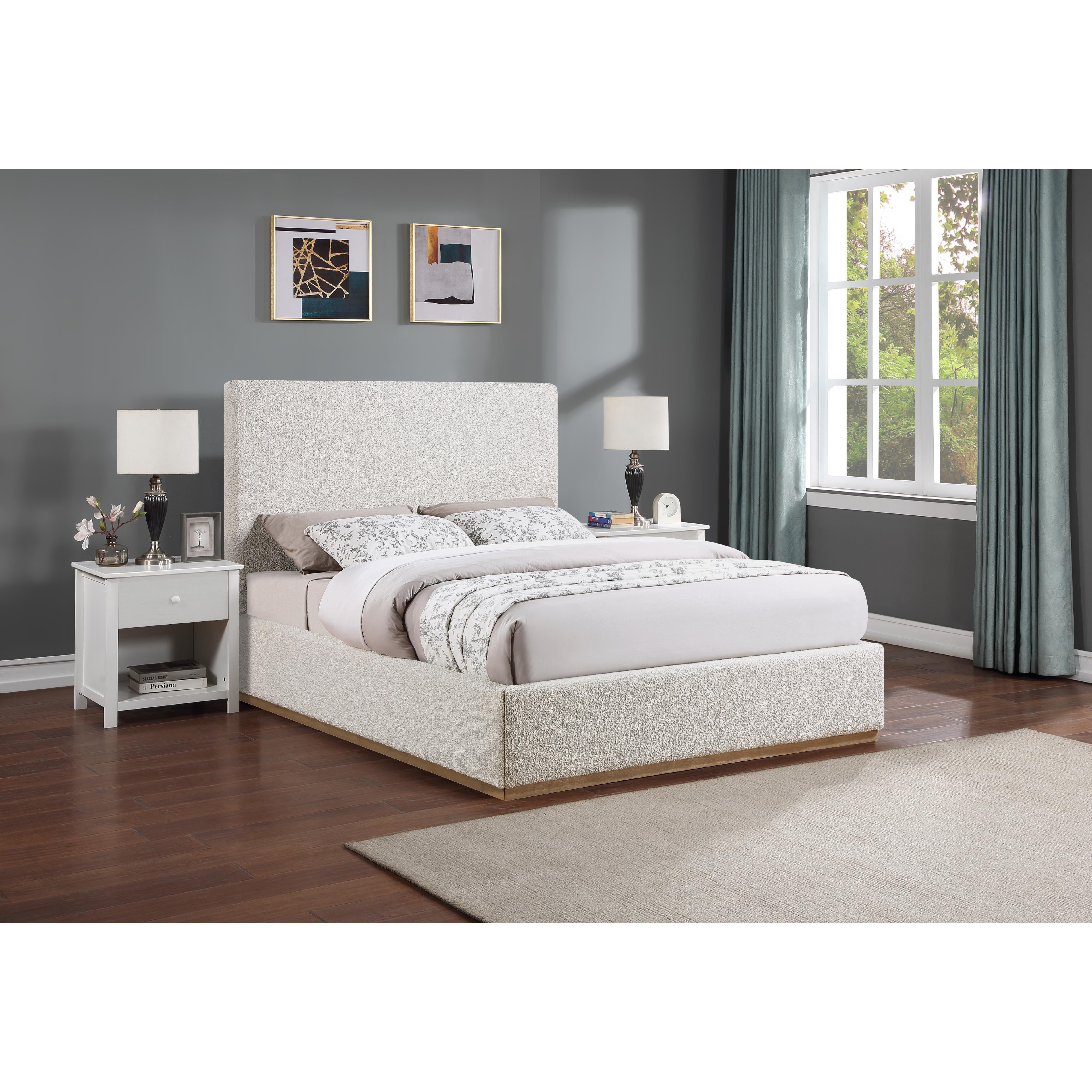 Meridian Monaco Cream Boucle Fabric Full Bed