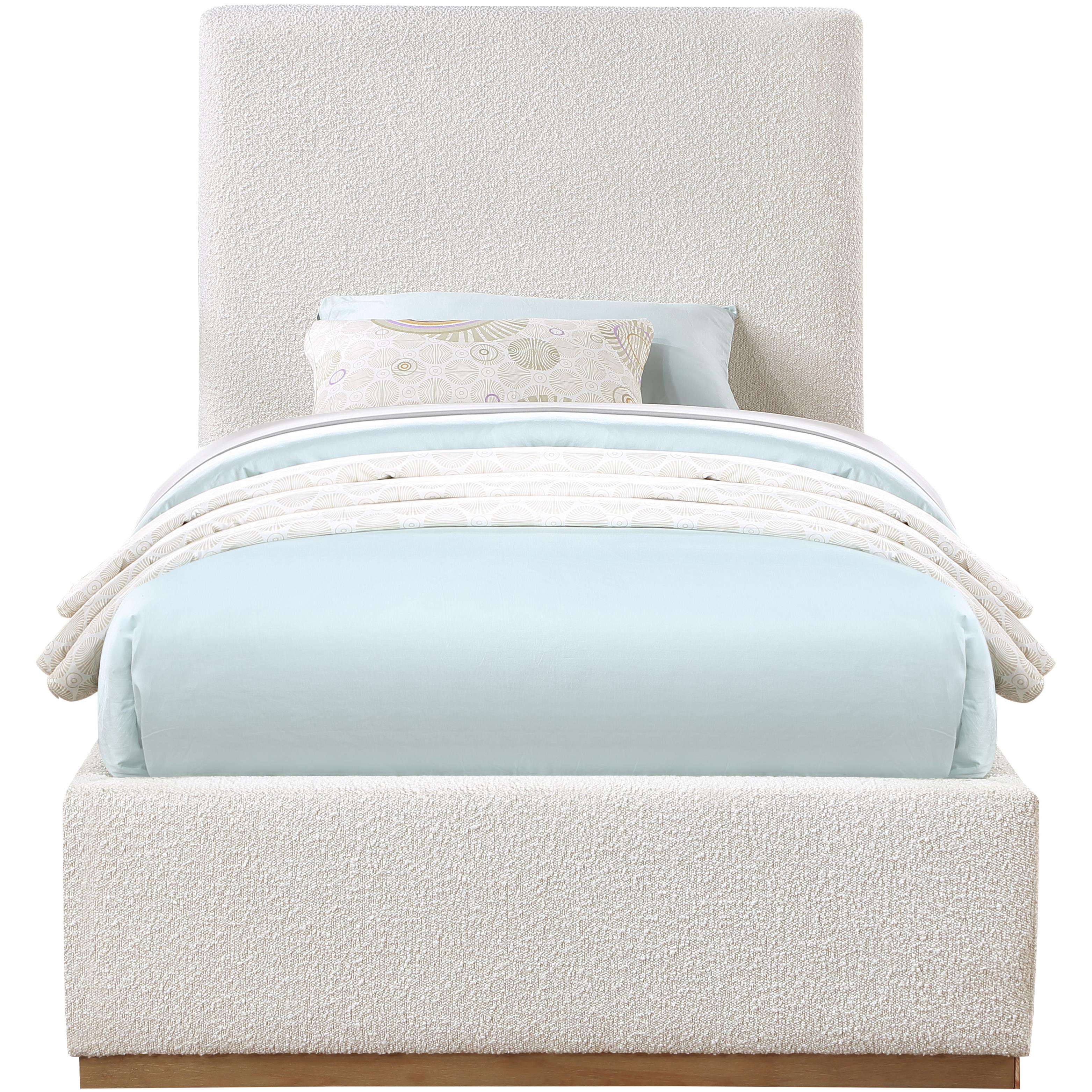 Meridian Monaco Cream Boucle Fabric Twin Bed