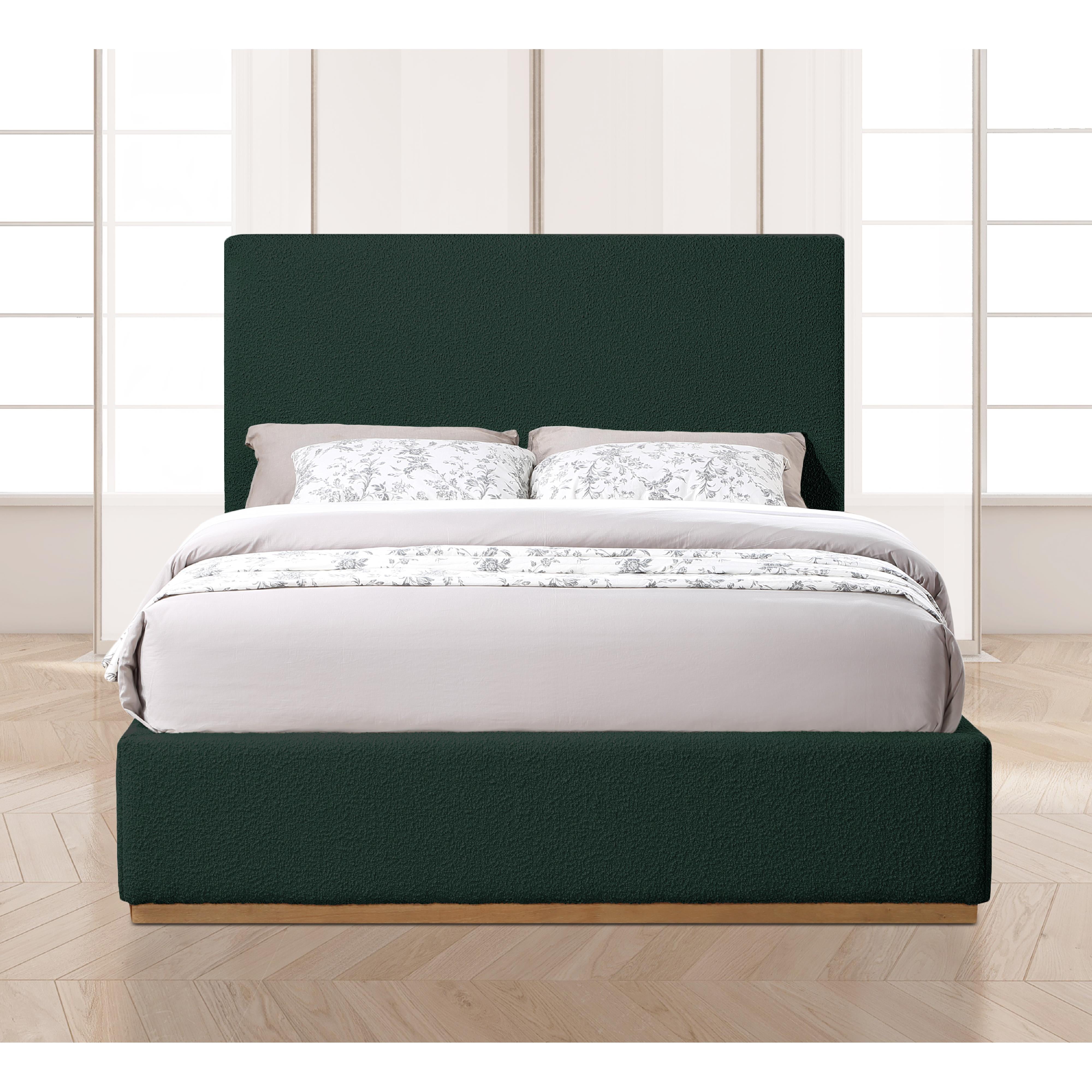Meridian Monaco Green Boucle Fabric Queen Bed