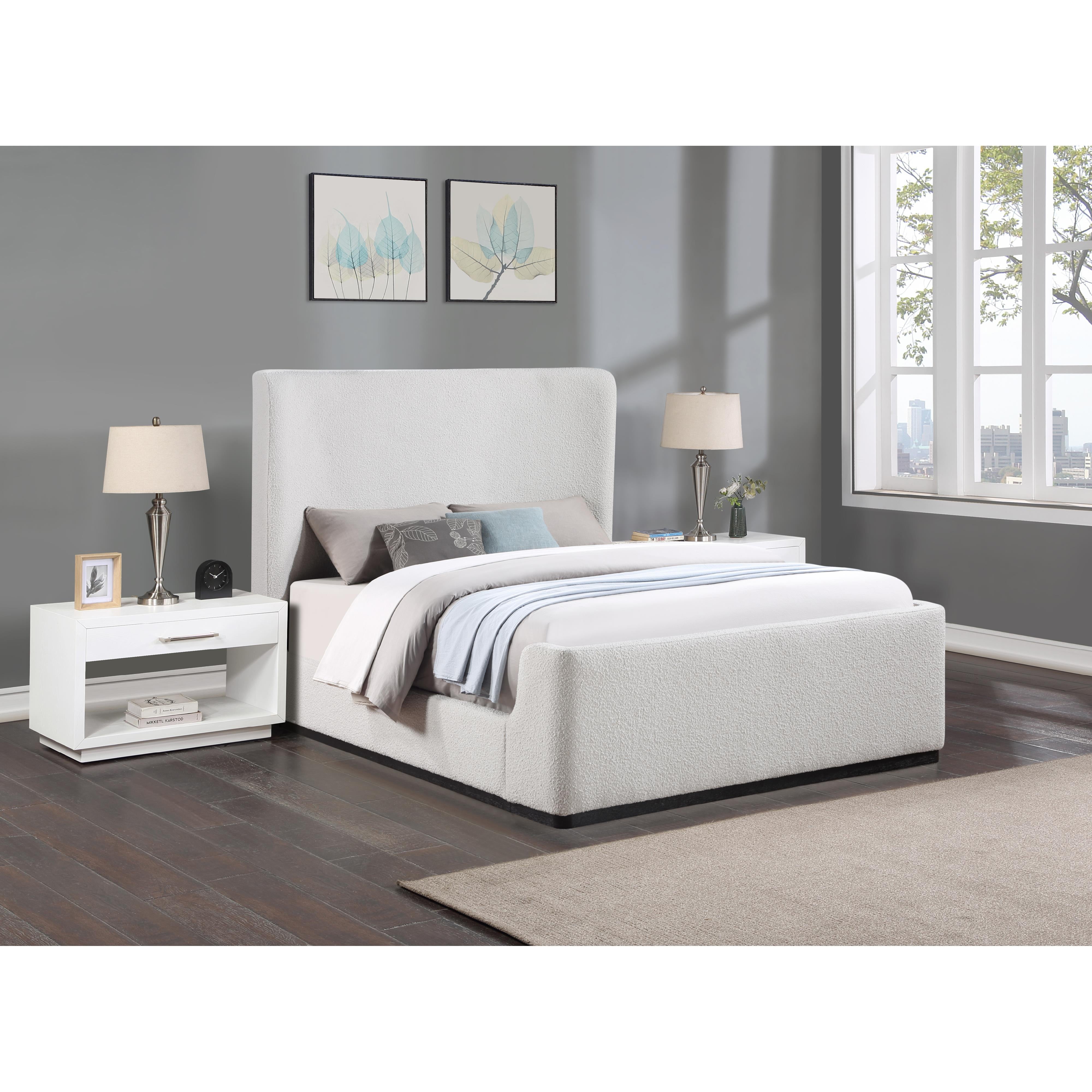 Meridian Oliver Cream Boucle Fabric King Bed (3 Boxes)