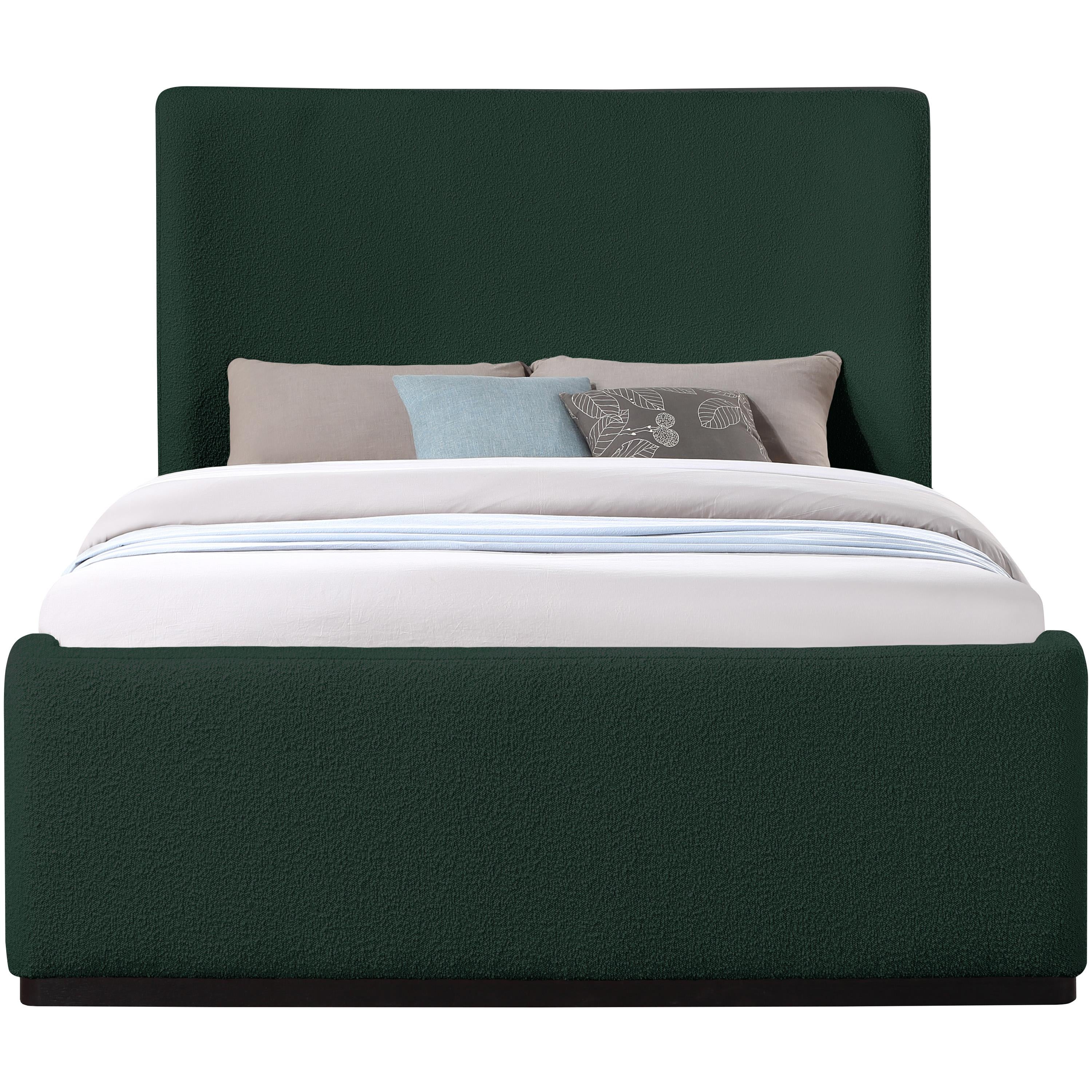 Meridian Oliver Green Boucle Fabric Queen Bed (3 Boxes)
