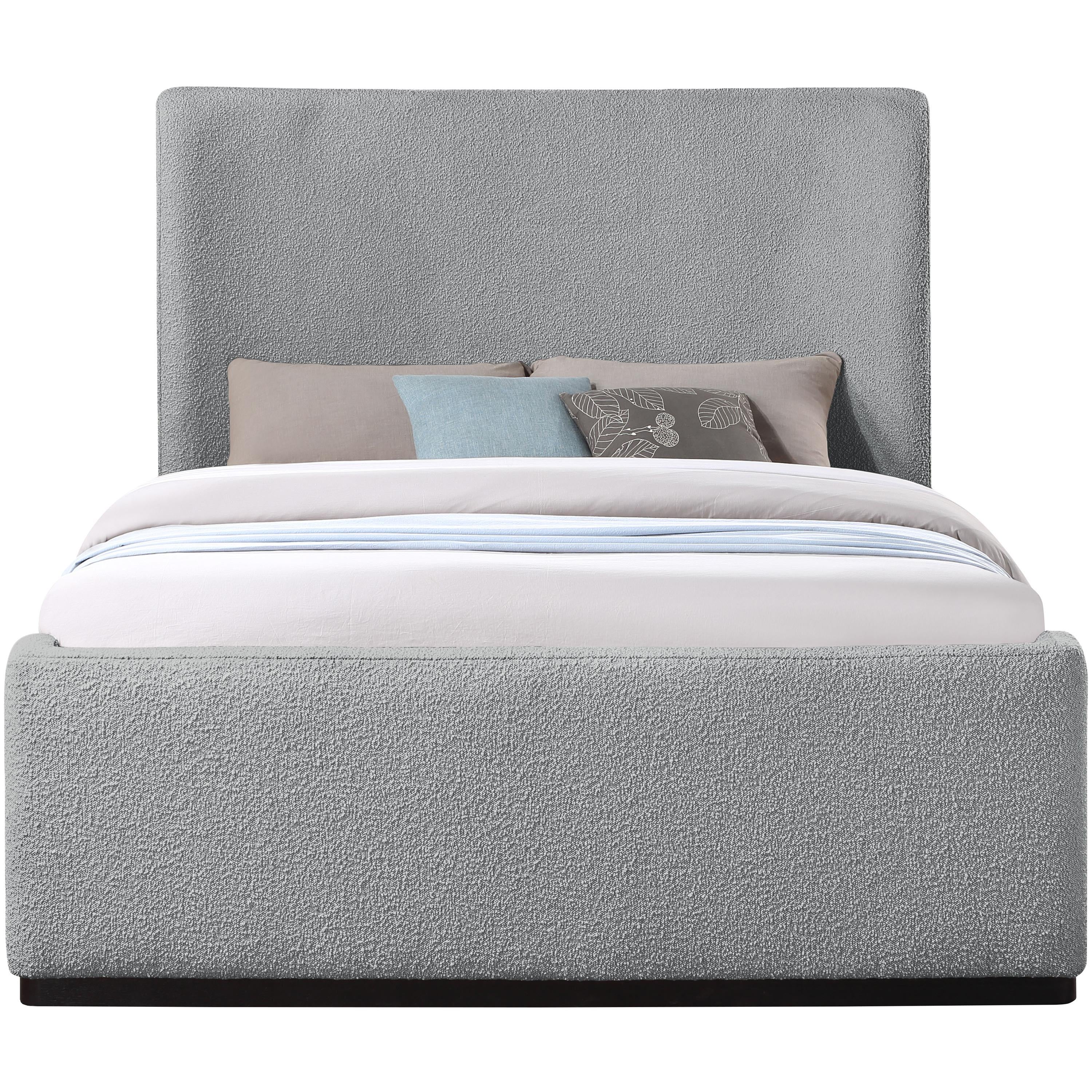 Meridian Oliver Grey Boucle Fabric Queen Bed (3 Boxes)
