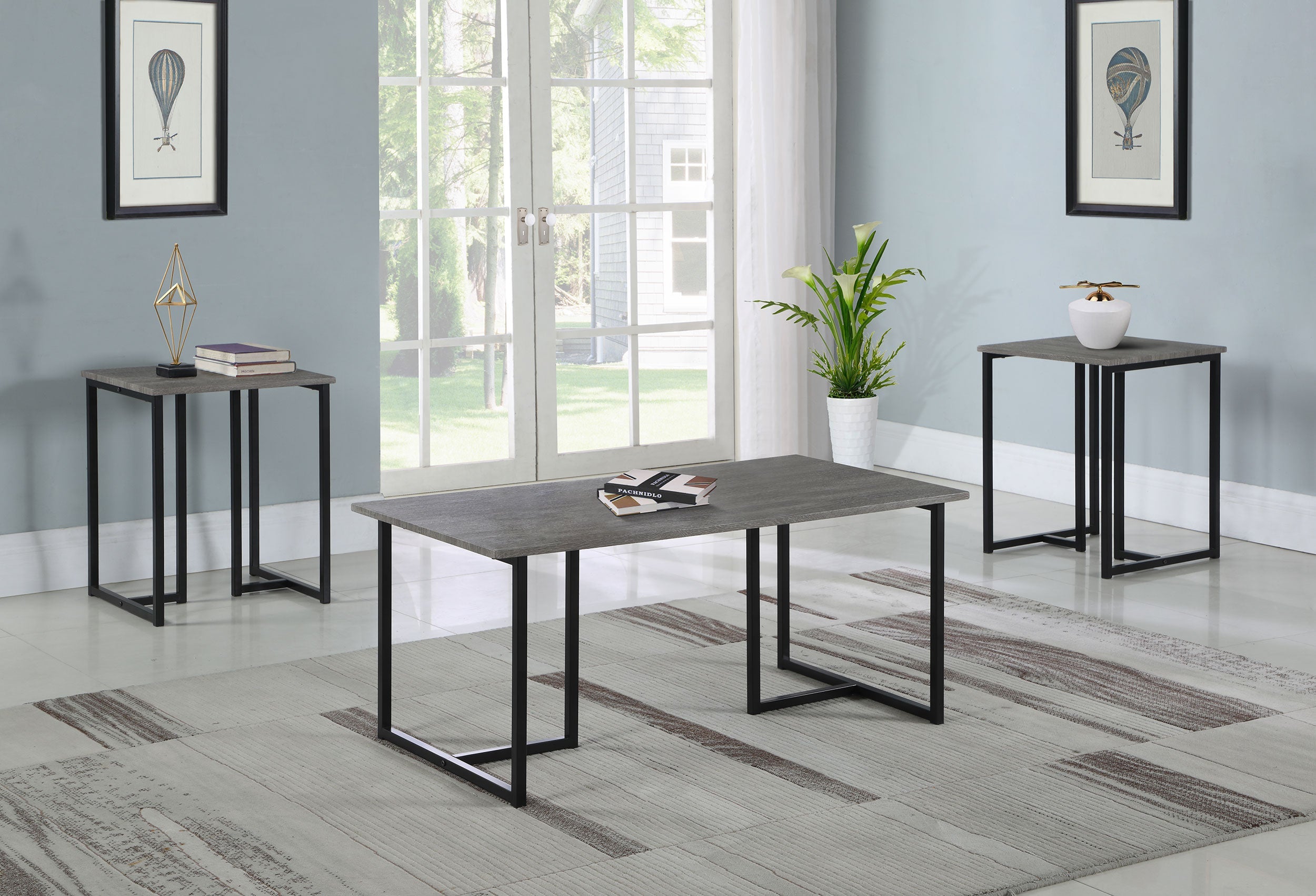Nyla Engineered Wood Coffee Table Set Weathered Grey