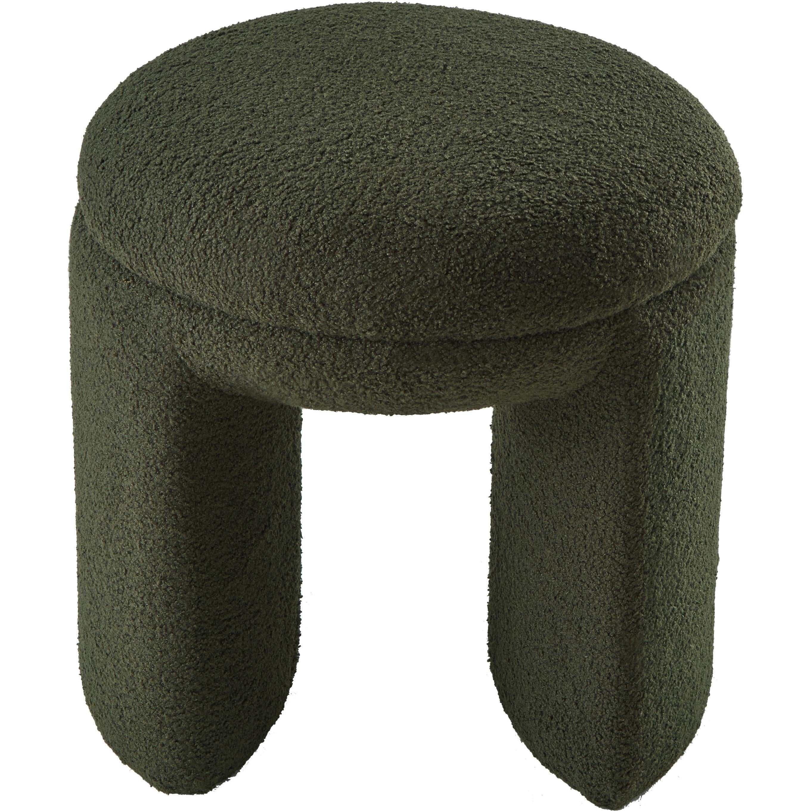 Meridian Bowen Green Faux Shearling Teddy Fabric Ottoman/Stool