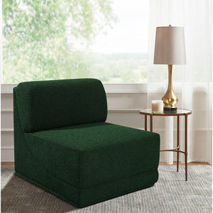 Meridian Ollie Green Boucle Fabric Armless
