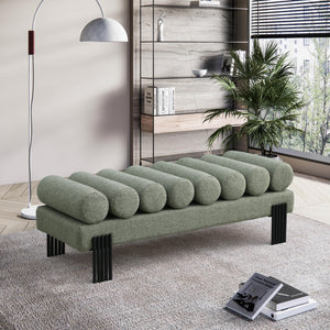 Meridian Akeela Green Linen Textured Fabric Bench