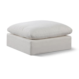 Meridian Comfy Cream Linen Textured Fabric Modular Ottoman
