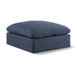 Meridian Comfy Navy Linen Textured Fabric Modular Ottoman