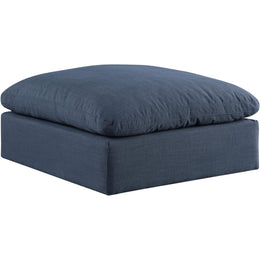 Meridian Comfy Navy Linen Textured Fabric Modular Ottoman