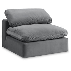 Meridian Comfy Grey Velvet Modular Armless Chair
