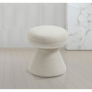 Meridian Drum Beige Faux Shearling Teddy Fabric Ottoman/Stool