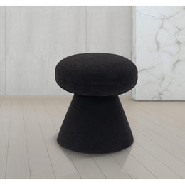 Meridian Drum Black Faux Shearling Teddy Fabric Ottoman/Stool