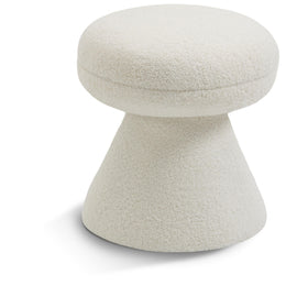 Meridian Drum Cream Faux Shearling Teddy Fabric Ottoman/Stool