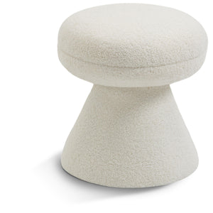 Meridian Drum Cream Faux Shearling Teddy Fabric Ottoman/Stool