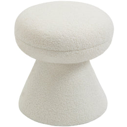 Meridian Drum Cream Faux Shearling Teddy Fabric Ottoman/Stool