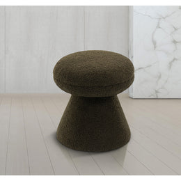 Meridian Drum Green Faux Shearling Teddy Fabric Ottoman/Stool