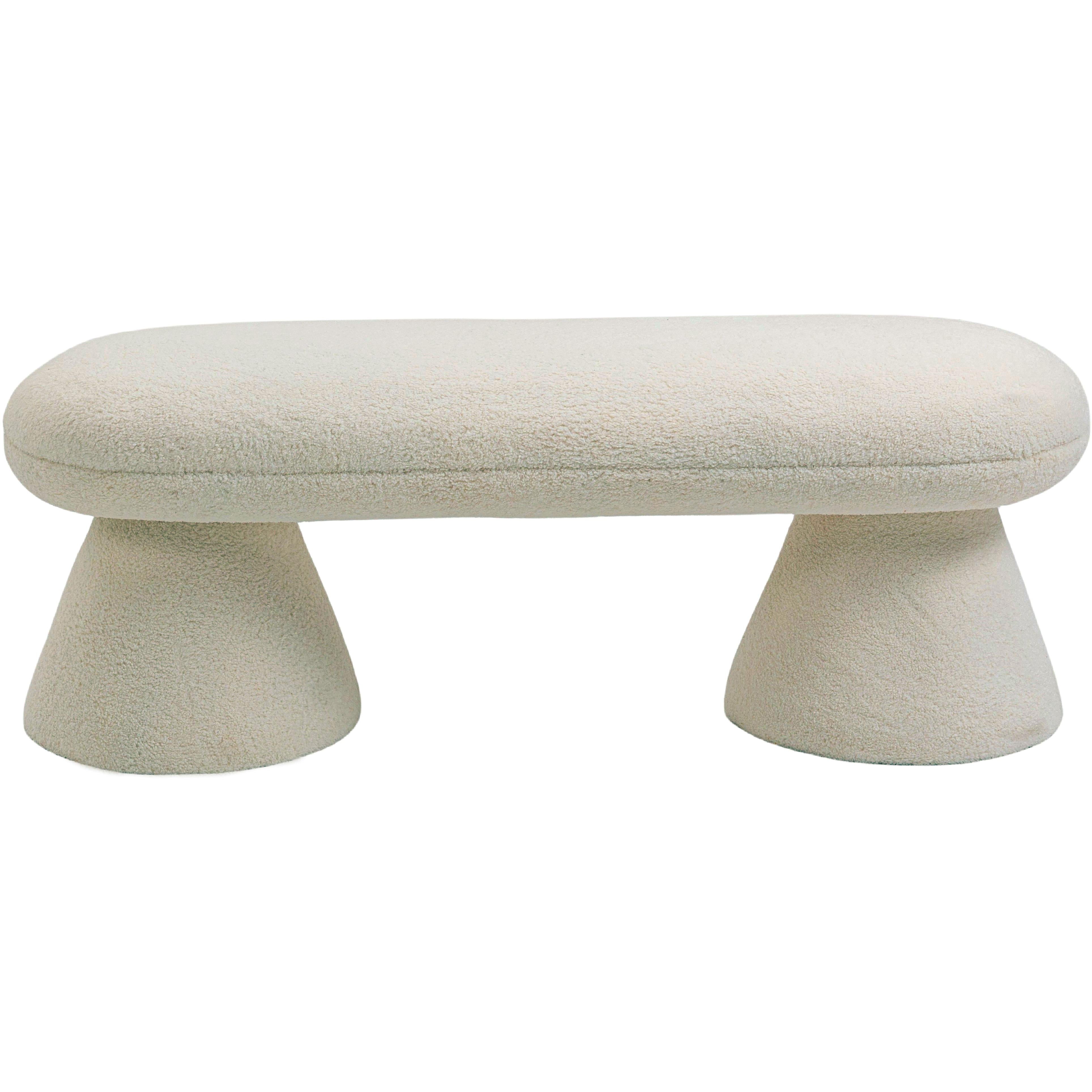 Meridian Drum Beige Faux Shearling Teddy Fabric Bench