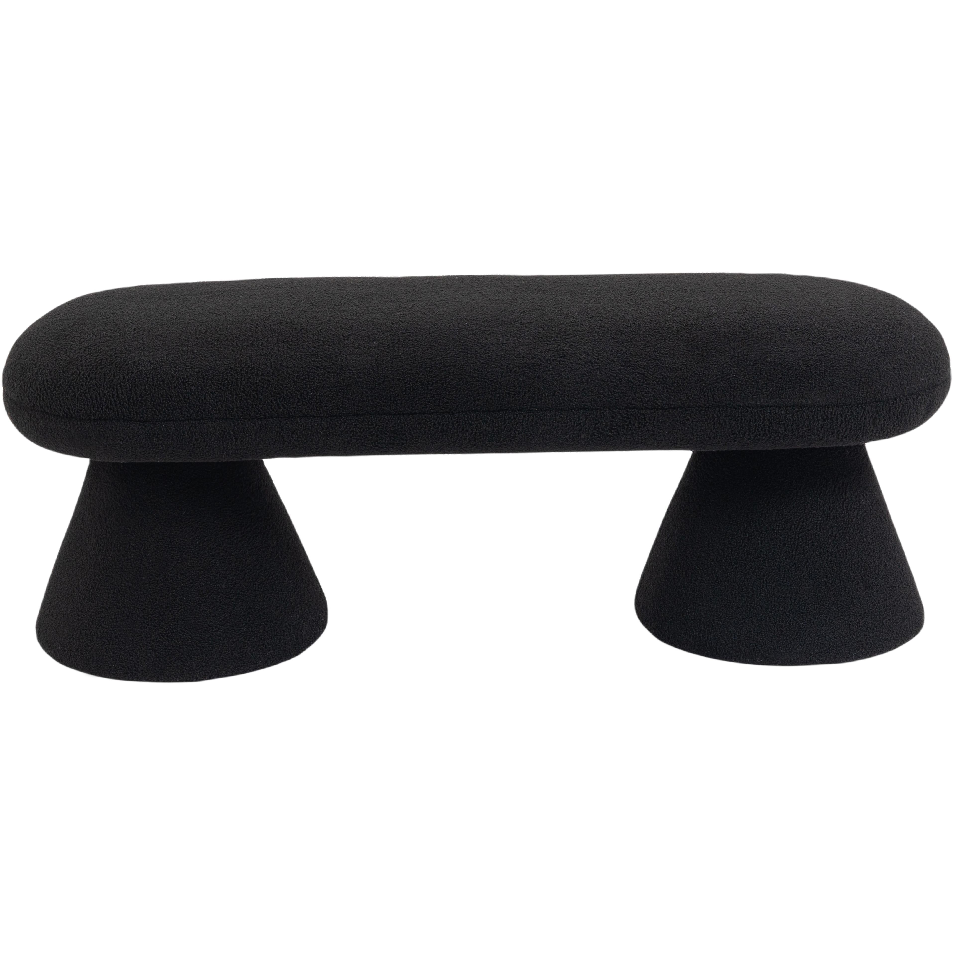 Meridian Drum Black Faux Shearling Teddy Fabric Bench