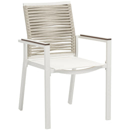 Meridian Maldives Beige Rope Fabric Outdoor Patio Dining Arm Chair