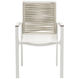 Meridian Maldives Beige Rope Fabric Outdoor Patio Dining Arm Chair