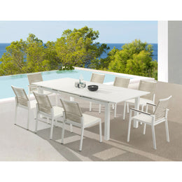 Meridian Maldives Beige Rope Fabric Outdoor Patio Dining Arm Chair