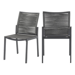 Meridian Maldives Grey Rope Fabric Outdoor Patio Dining Side Chair
