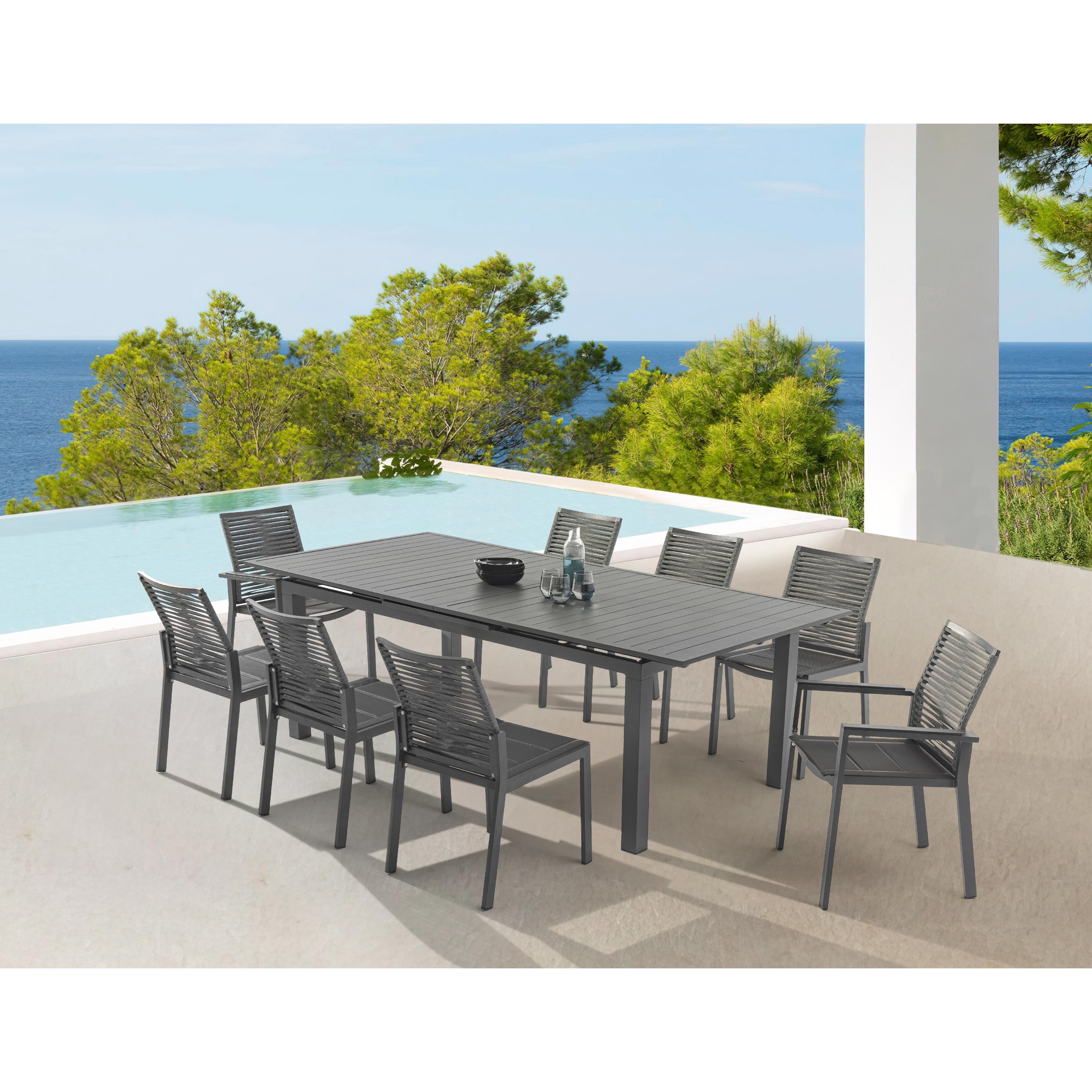 Meridian Maldives Grey Rope Fabric Outdoor Patio Dining Side Chair