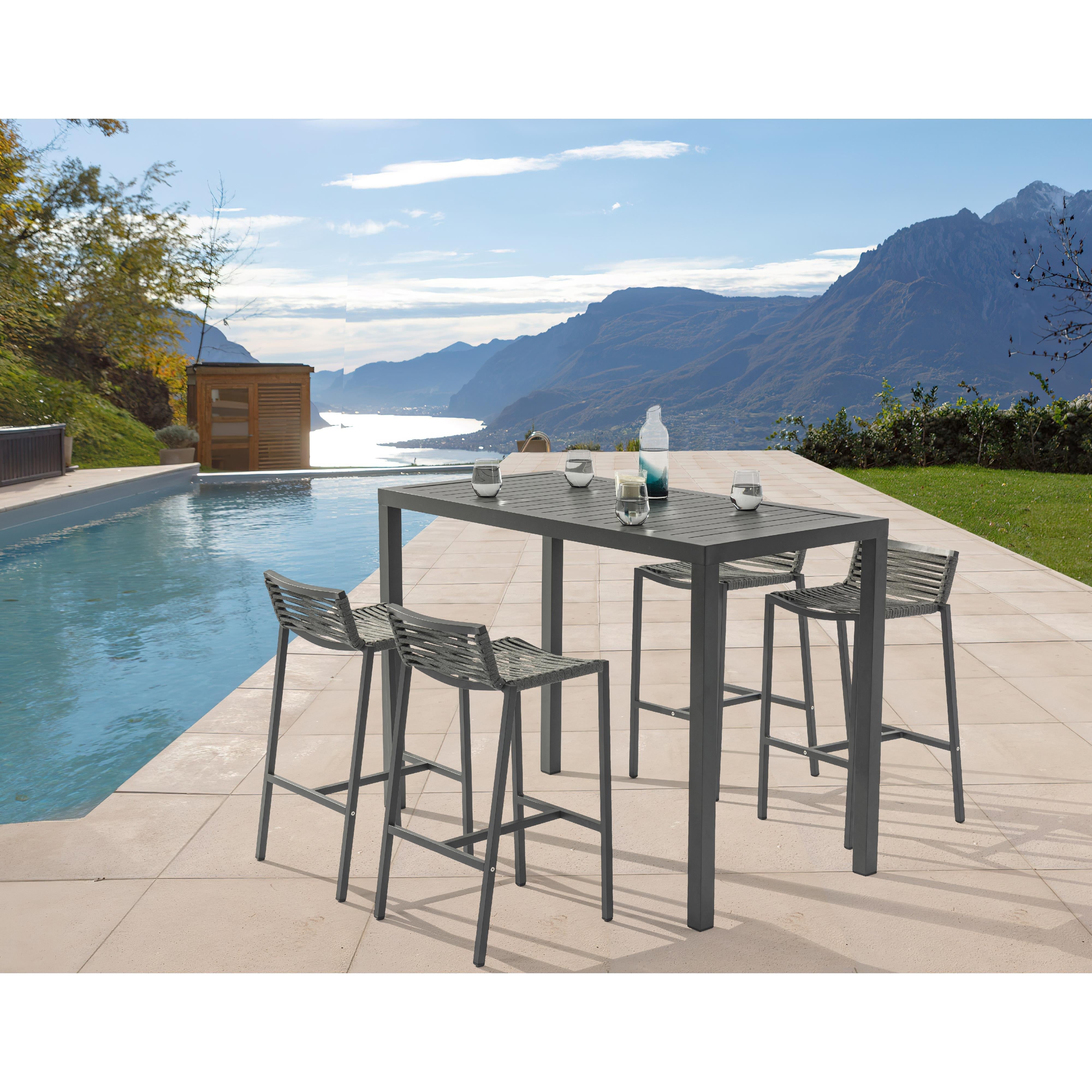 Meridian Maldives Grey Rope Fabric Outdoor Patio Barstool