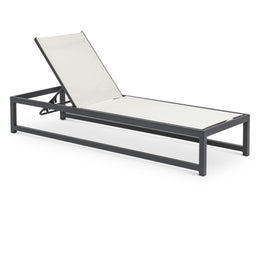 Meridian Maldives Cream Mesh Water Resistant Fabric Outdoor Patio Adjustable Sun Chaise Lounge Chair