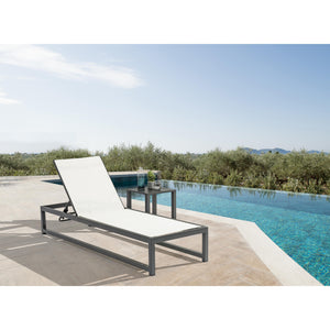 Meridian Maldives Cream Mesh Water Resistant Fabric Outdoor Patio Adjustable Sun Chaise Lounge Chair