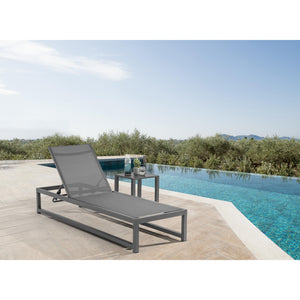 Meridian Maldives Grey Mesh Water Resistant Fabric Outdoor Patio Adjustable Sun Chaise Lounge Chair