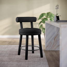 Meridian Parlor Black Boucle Fabric Stool