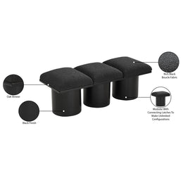 Meridian Pavilion Black Boucle Fabric Bench