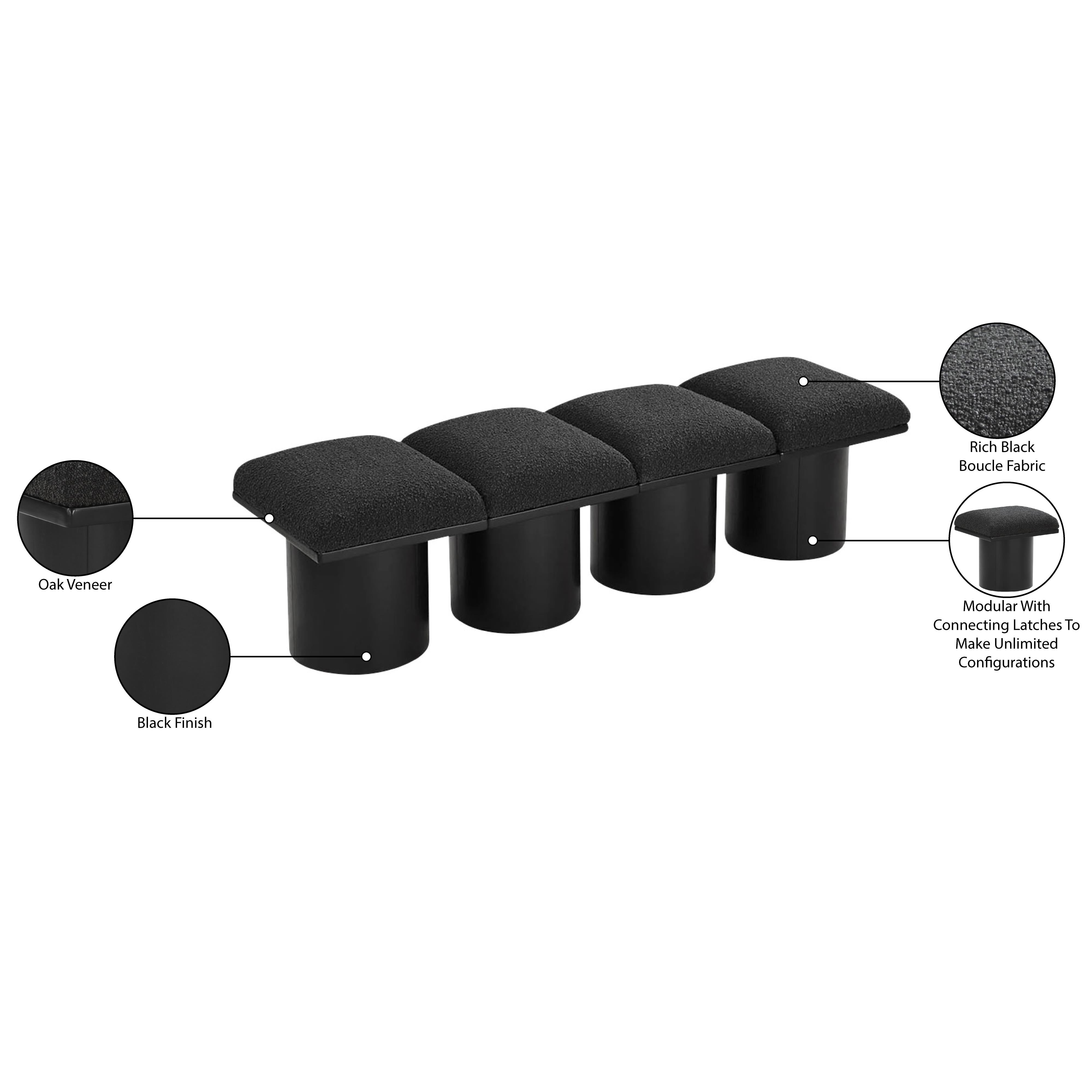 Meridian Pavilion Black Boucle Fabric Bench